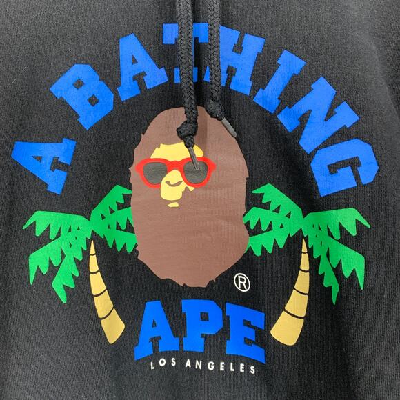 Bape A Bathing Ape Men's Sz Medium Palm Tree Hoodie Sweatshirt Long Sleeve Black - Picture 6 of 9